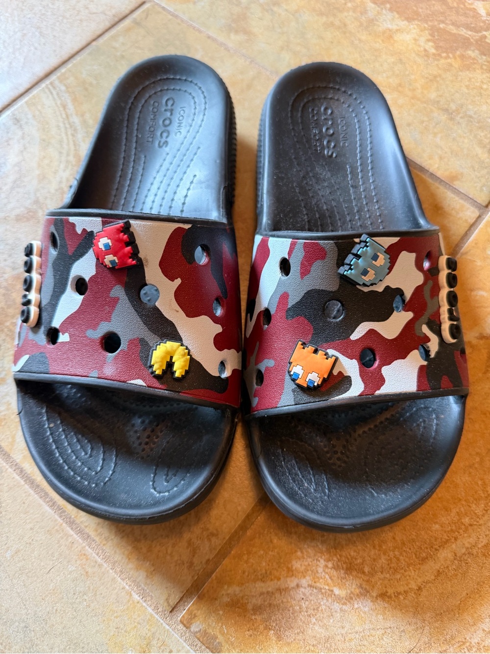 Pair (2) of Boys/Men Crocs Slide Sandals with Charms. Size 9 Men